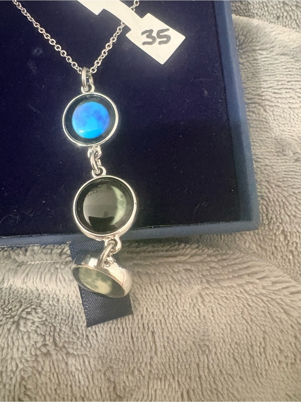 Blue and Black Glass Drop Pendant Necklace - Women Jewelry